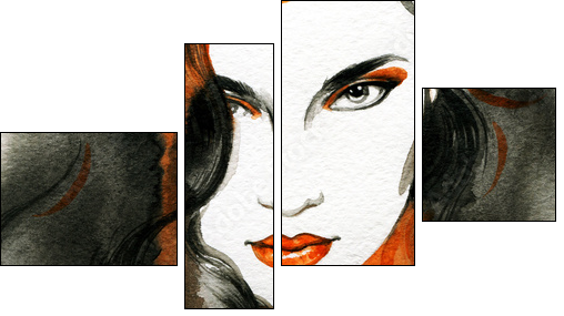 Beautiful woman.  Hand painted fashion illustration  - Obraz czteroczęściowy, Fortyk