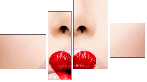 Beauty Sexy Lips with Heart Shape paint. Valentines Day  - Obraz czteroczęściowy, Fortyk