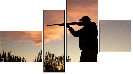 Hunter Silhouetted Shooting at Sunset - Obraz czteroczęściowy, Fortyk