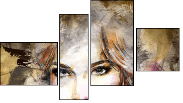 Beautiful woman face. watercolor illustration  - Obraz czteroczęściowy, Fortyk