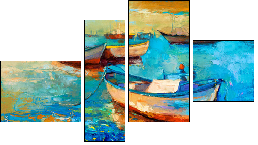 Boats on sunset  - Obraz czteroczęściowy, Fortyk
