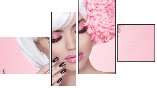 Makeup. Manicured nails. Fashion Beauty Model Girl portrait with  - Obraz czteroczęściowy, Fortyk