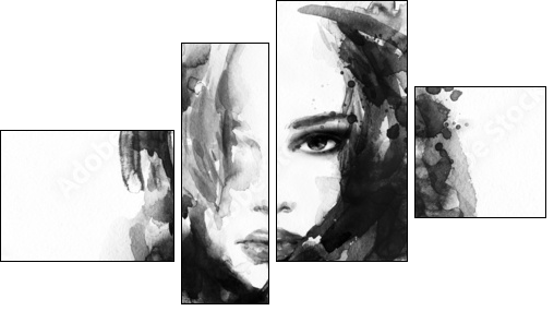 Beautiful woman face. watercolor illustration  - Obraz czteroczęściowy, Fortyk
