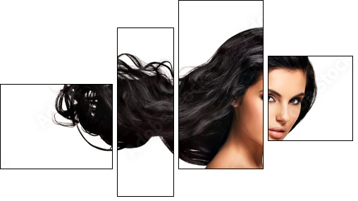 Beautiful brunette woman with long black  hair  - Obraz czteroczęściowy, Fortyk