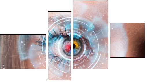 Future woman with cyber technology eye panel concept  - Obraz czteroczęściowy, Fortyk