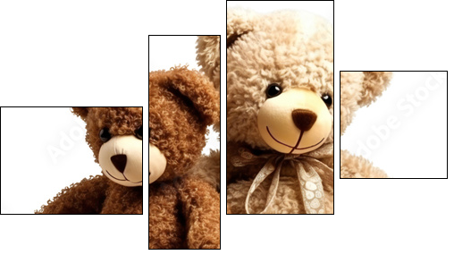 Two teddy bears together. Kids toys. Isolated on a transparent background. KI. - Obraz czteroczęściowy, Fortyk