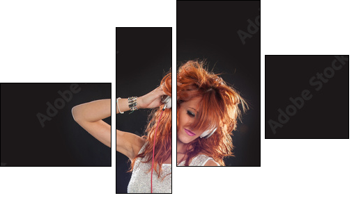 Young sexy deejay woman against black background.  - Obraz czteroczęściowy, Fortyk