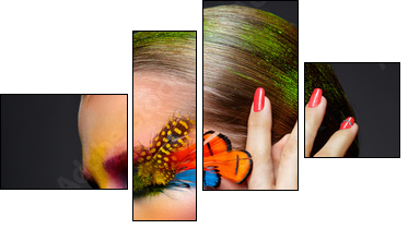 Woman with fashion feather eyelashes make-up  - Obraz czteroczęściowy, Fortyk