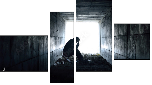 depressed man sitting in the tunnel  - Obraz czteroczęściowy, Fortyk