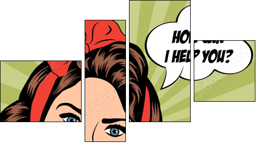 woman chatting on the phone, pop art illustration  - Obraz czteroczęściowy, Fortyk