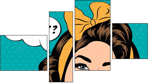 cute retro woman in comics style  - Obraz czteroczęściowy, Fortyk