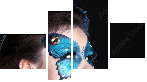 Face art portrait. Fashion Make up. Butterfly makeup on face bea  - Obraz czteroczęściowy, Fortyk