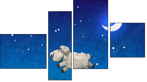 Three sheep  jumping over the fence. Count them to sleep.  - Obraz czteroczęściowy, Fortyk