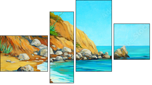 landscape of mediterranean sea with a beach and  bay, painting b  - Obraz czteroczęściowy, Fortyk