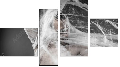 Trap.man tangled in huge white spider web  - Obraz czteroczęściowy, Fortyk