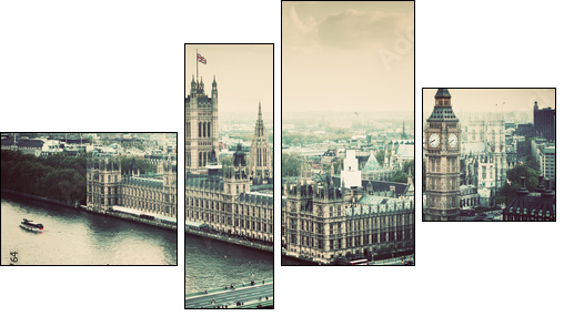 London, the UK. Big Ben, the Palace of Westminster. Vintage  - Obraz czteroczęściowy, Fortyk