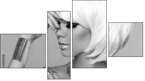Fashion Blond Girl. Beauty Portrait Woman. Makeup. White Short H  - Obraz czteroczęściowy, Fortyk
