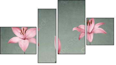 Three pink lily  - Obraz czteroczęściowy, Fortyk