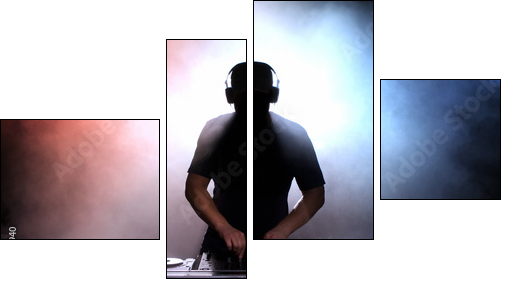 Disc jokey silhouette over illuminated smoke background  - Obraz czteroczęściowy, Fortyk