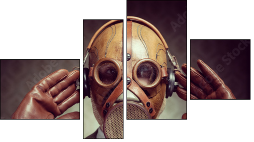 Vintage gas mask and headphones  - Obraz czteroczęściowy, Fortyk