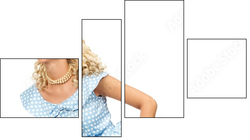 Sexy blond pin up style young woman in blue dress  - Obraz czteroczęściowy, Fortyk