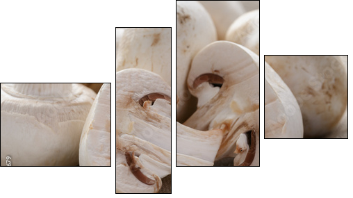 fresh white champignon on wood table  - Obraz czteroczęściowy, Fortyk