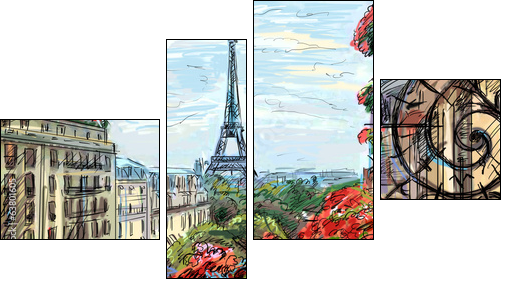 Street in paris - illustration  - Obraz czteroczęściowy, Fortyk