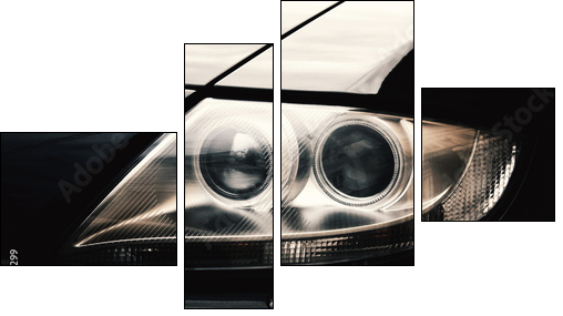 Closeup headlights of car.  - Obraz czteroczęściowy, Fortyk