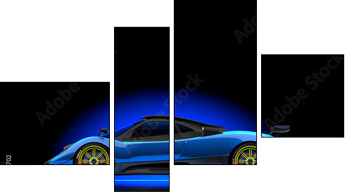 blauer supersport wagen im studio  - Obraz czteroczęściowy, Fortyk