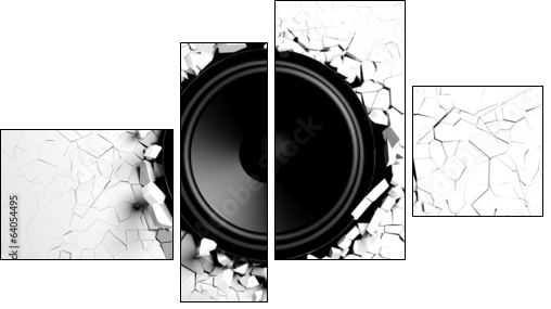 White wall breaks from sound with loudspeaker illustration  - Obraz czteroczęściowy, Fortyk