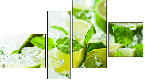 lime and leaves of mint with ice  - Obraz czteroczęściowy, Fortyk