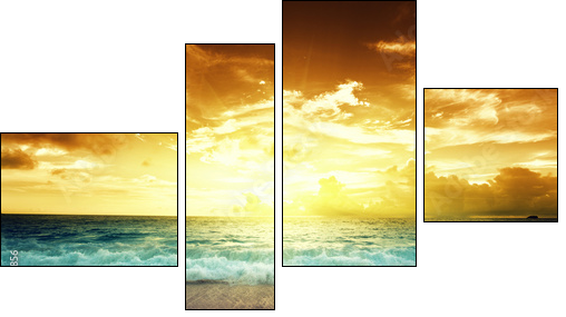 sunset on Seychelles beach  - Obraz czteroczęściowy, Fortyk