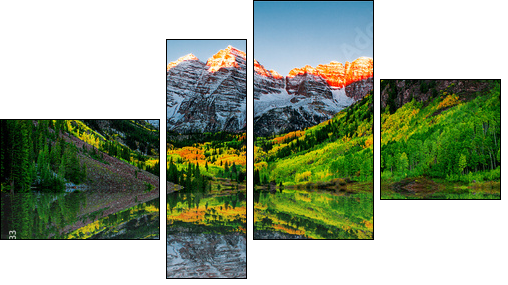 Sunrise at Maroon bells lake  - Obraz czteroczęściowy, Fortyk