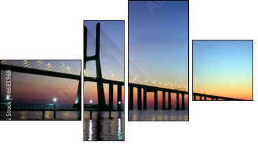 Vasco da Gama panorama most o zmierzchu
 - Obraz czteroczęściowy, Fortyk