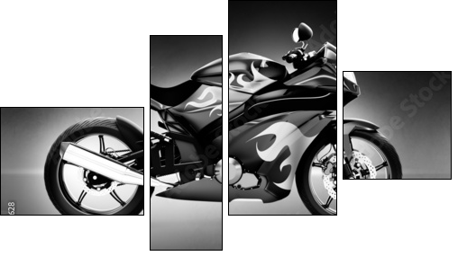 Studio Shot of Black Motorcycle  - Obraz czteroczęściowy, Fortyk