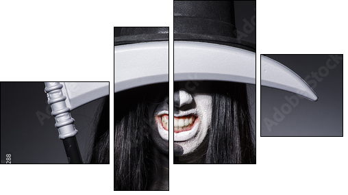 Woman in halloween concept with scythe  - Obraz czteroczęściowy, Fortyk