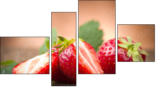 Fresh Strawberry close up on the wood  - Obraz czteroczęściowy, Fortyk