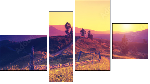 retro mountain landscape  - Obraz czteroczęściowy, Fortyk