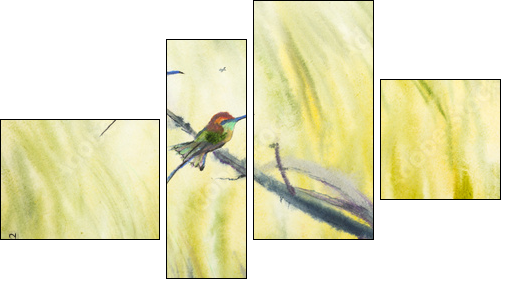 Pastelowa fauna. Zimorodki. - Obraz czteroczęściowy, Fortyk