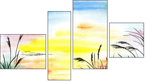 watercolor drawing landscape  - Obraz czteroczęściowy, Fortyk
