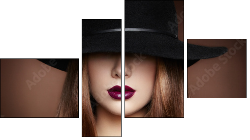 Fashion photo of young magnificent woman in hat. Girl posing  - Obraz czteroczęściowy, Fortyk