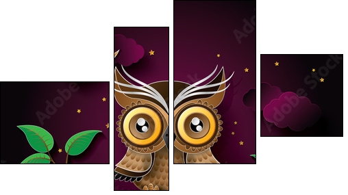 vector of owl and moon.  - Obraz czteroczęściowy, Fortyk