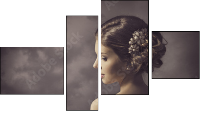 Woman sensual retro portrait, elegant  girl naked back  - Obraz czteroczęściowy, Fortyk