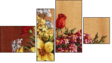 Painting, garden flowers in a clay amphora  - Obraz czteroczęściowy, Fortyk