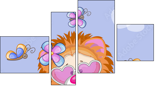 Lion with flowers  - Obraz czteroczęściowy, Fortyk