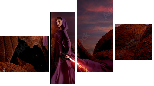 Beautiful sorceress in chocolate landscape  - Obraz czteroczęściowy, Fortyk