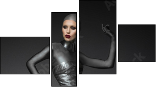Fashion shot of a woman in a silver suit  - Obraz czteroczęściowy, Fortyk