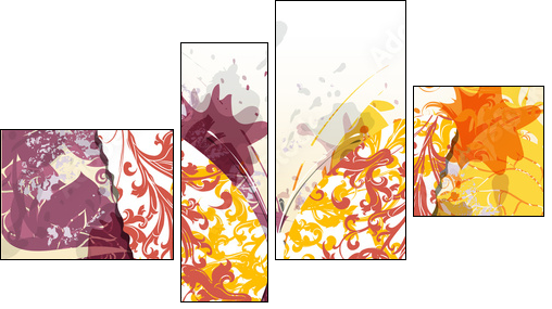 Grunge art background with butterfly made from swirls and ink sp  - Obraz czteroczęściowy, Fortyk