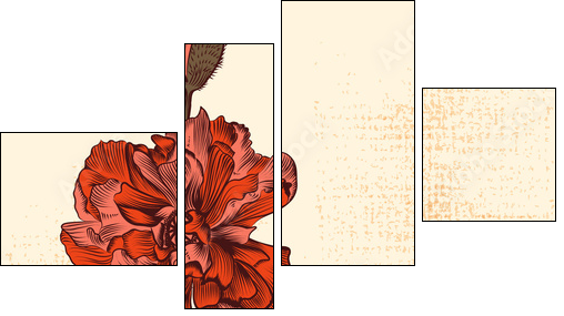 Grunge  background with hand drawn poppy flowers and butterfly  - Obraz czteroczęściowy, Fortyk
