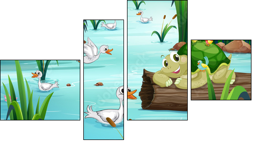 Animals and pond  - Obraz czteroczęściowy, Fortyk